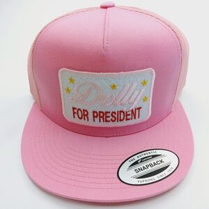 Pink 'Dolly for President' Patch Yupoong Flat Bill Snapback Hat